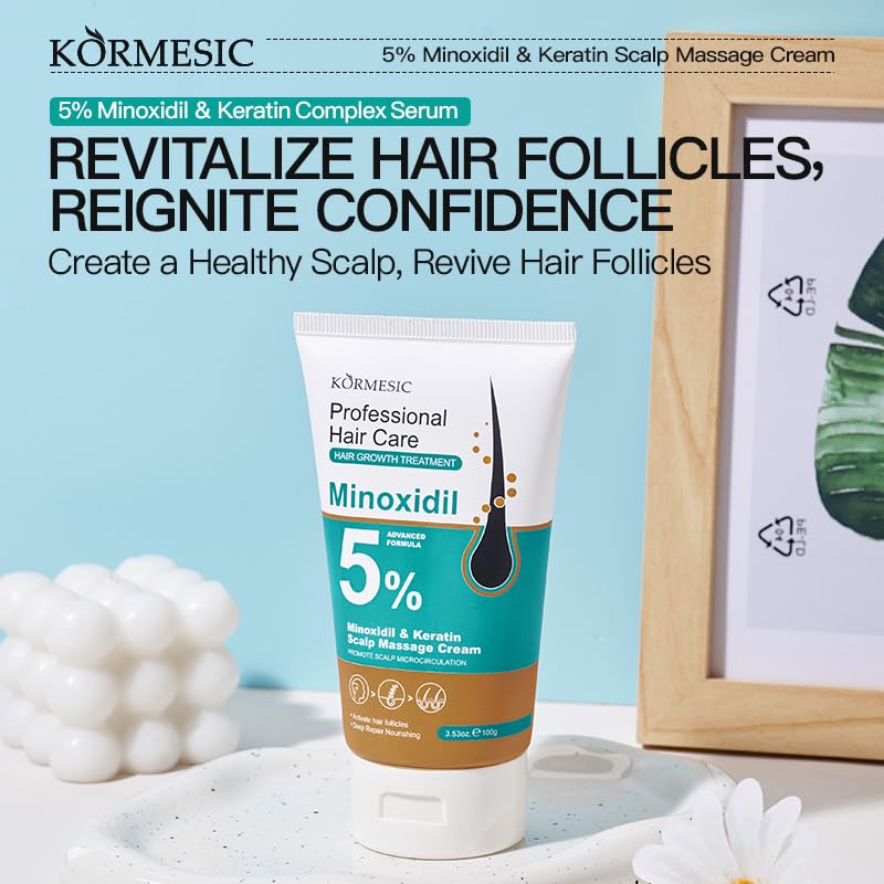 KORMESIC 5% Minoxidil Hair Growth Scalp Massage Cream with Keratin & Ginger, Men & Women, Prevents Hair Loss, Repairs Follicles, Promotes Fast Regrowth, Strengthens Roots, Hair Growth Products — 100 ml — product image 2