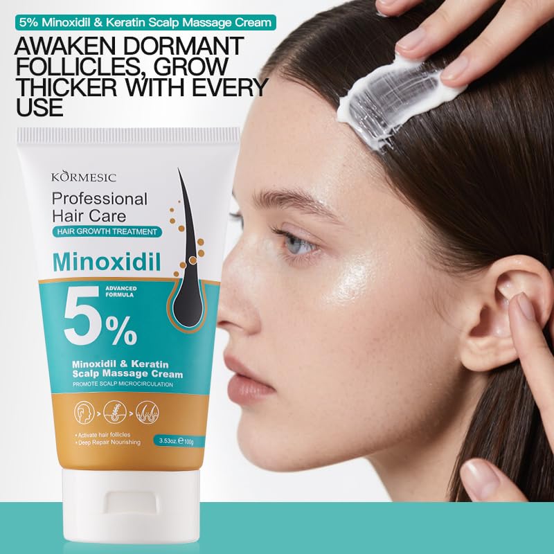 KORMESIC 5% Minoxidil Hair Growth Scalp Massage Cream with Keratin & Ginger, Men & Women, Prevents Hair Loss, Repairs Follicles, Promotes Fast Regrowth, Strengthens Roots, Hair Growth Products — 100 ml — product image 6