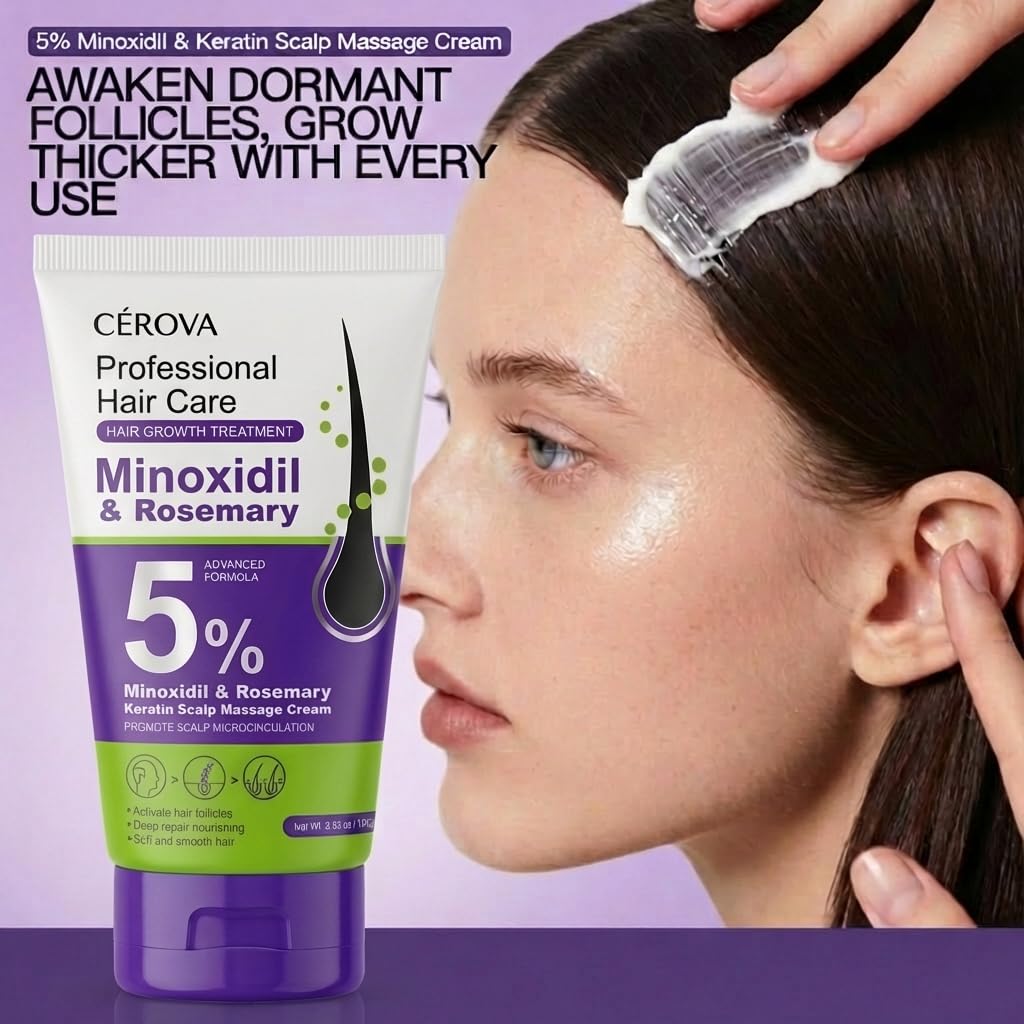 CEROVA 5% Minoxidil &Rosemary Hair Growth Scalp Massage Cream for Men & Women Anti Hair Loss Treatment with Keto & Ginger Root Extract Gel — product image 3