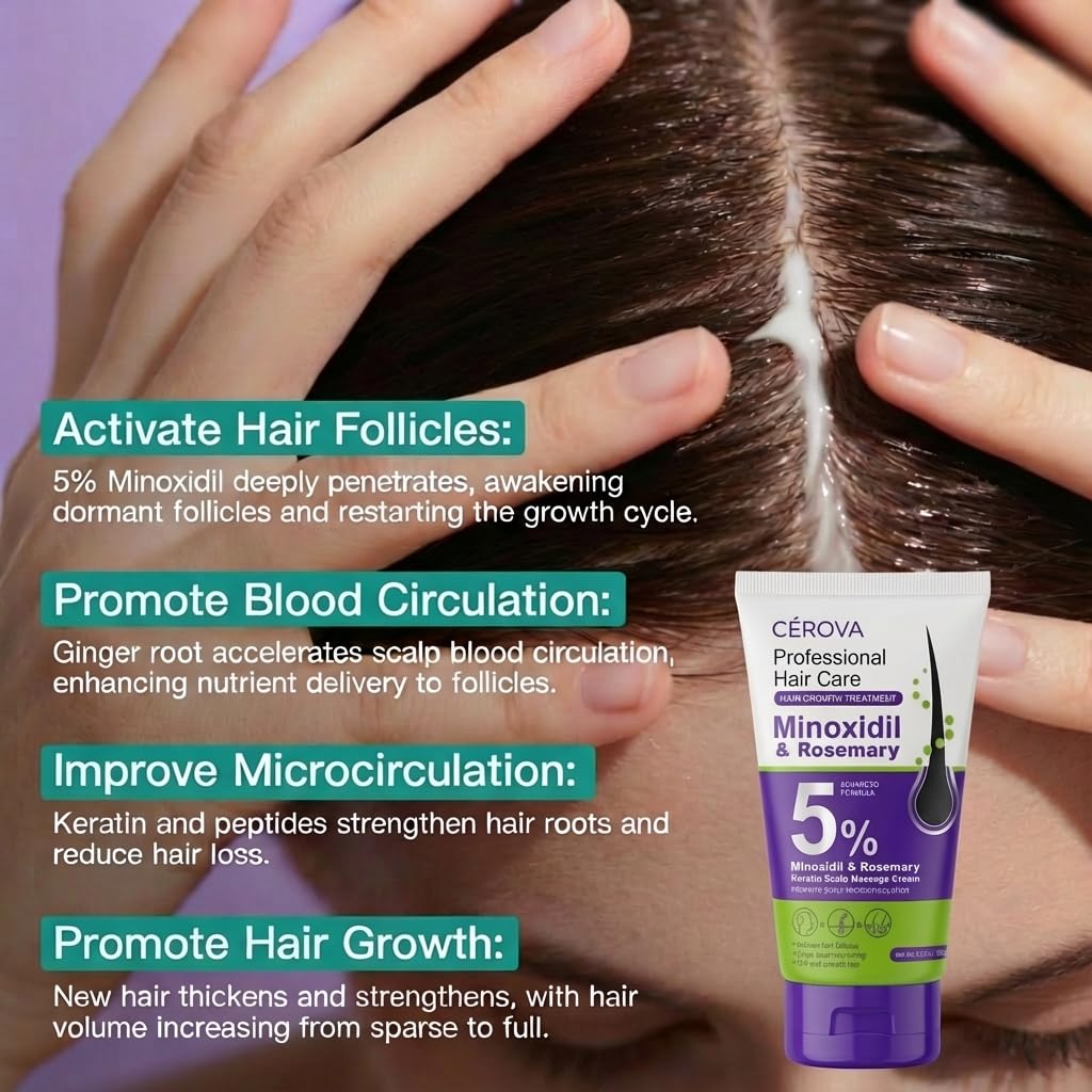 CEROVA 5% Minoxidil &Rosemary Hair Growth Scalp Massage Cream for Men & Women Anti Hair Loss Treatment with Keto & Ginger Root Extract Gel — product image 4